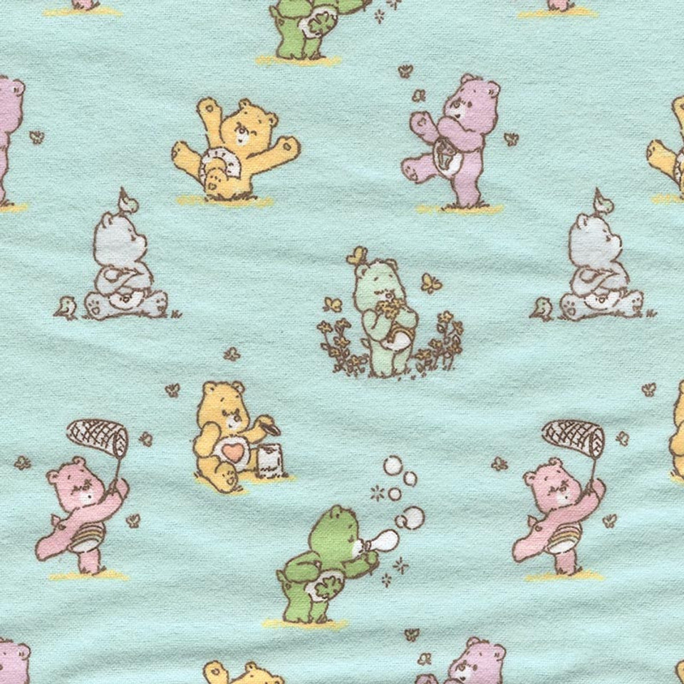 Care Bears Chasing Butterflies on Aqua Flannel Care Bears Chasing Butterflies on Aqua Flannel