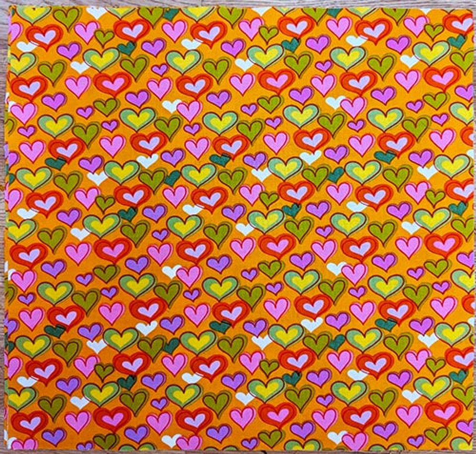 Merry Mushrooms Colorful Hearts on Orange - 12 1/2" Block Merry Mushrooms Colorful Hearts on Orange - 12 1/2" Block