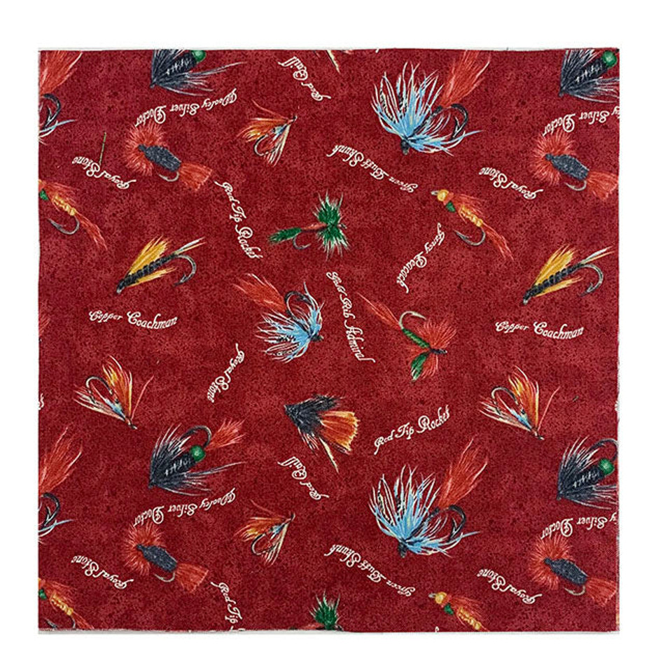 Fishing Lodge Flies on Red 8 1/2" sq Fishing Lodge Flies on Red 8 1/2" sq
