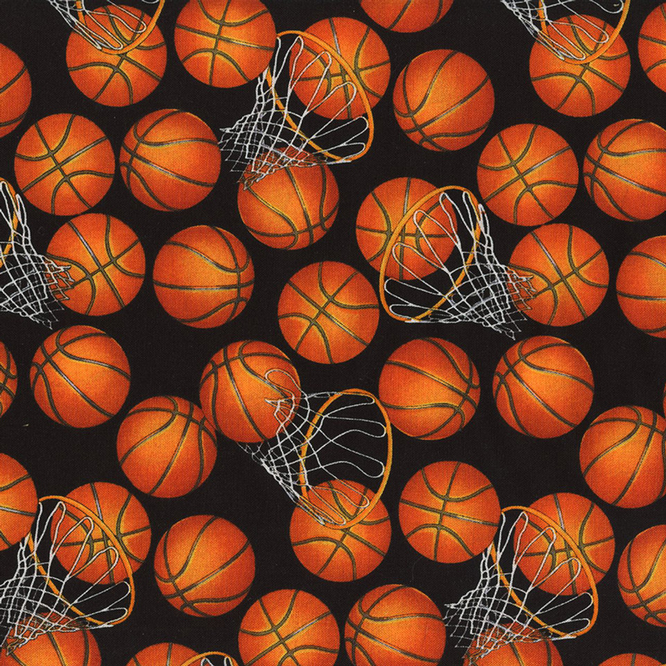 Basketballs and Nets on Black by Timeless Treasures, SKU# GM-C5814-B