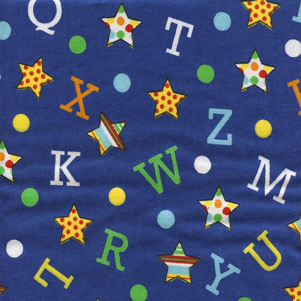 Patterned Stars & Alphabet on Navy Flannel