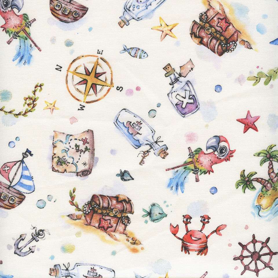 P&B Textiles Enchanted Seas Character Toss on White, SKU# 04937-MU