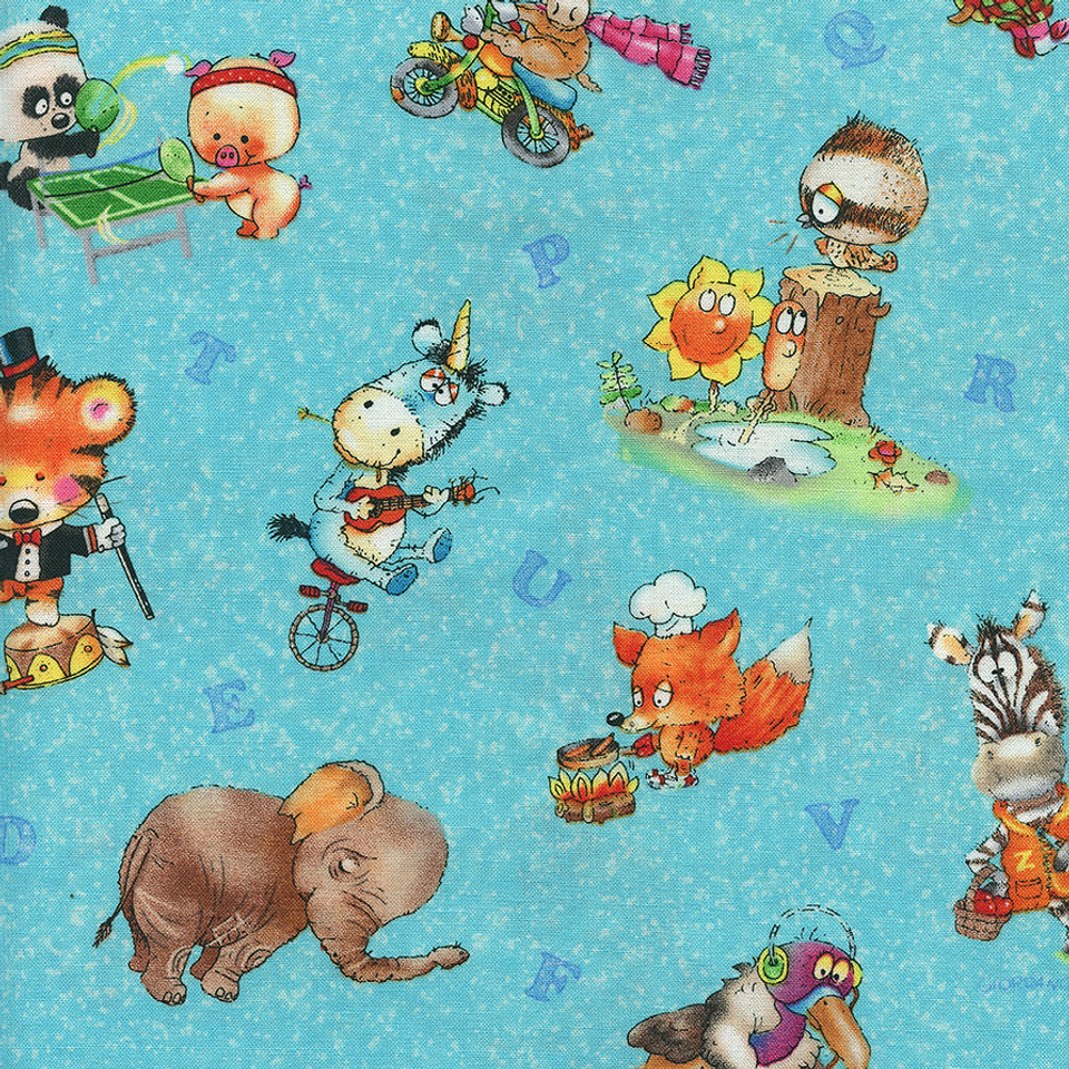 Alphabet Animal Friends Tossed on Aqua