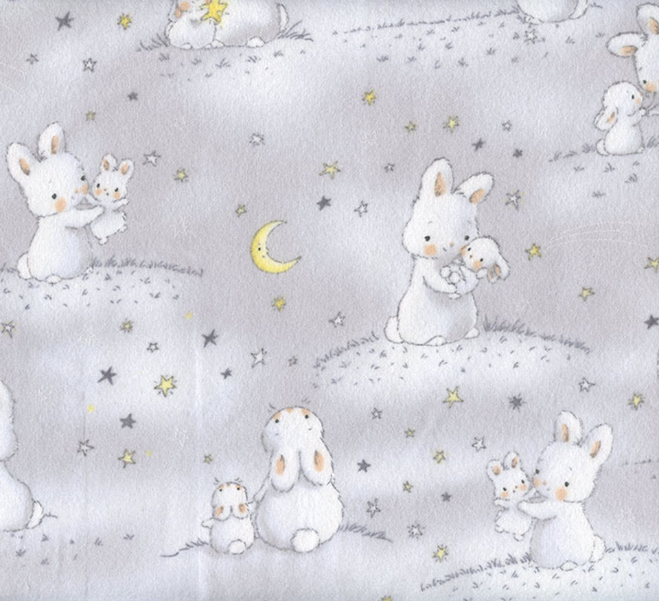 Mommy & Baby Bunny Stargazing on Grey Flannel Mommy & Baby Bunny Stargazing on Grey Flannel
