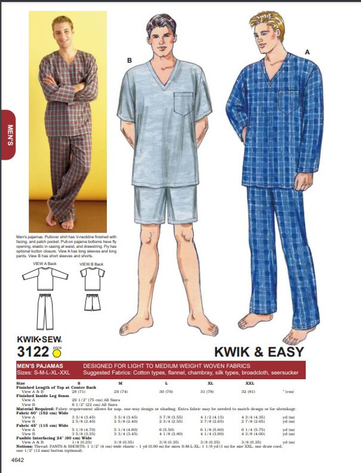 Kwik Sew Men's Pajama Shorts/Pants 2257
