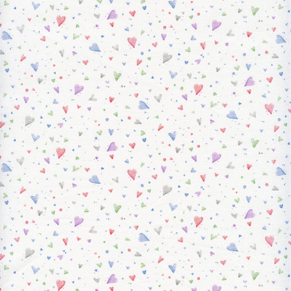 ANIMAL BABIES: Pastel Hearts on White by Michael Miller