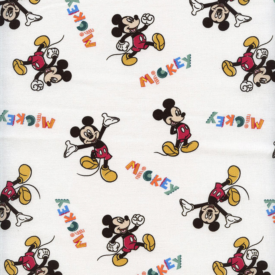 DISNEY's Mickey Mouse in Action White Cotton Fabric