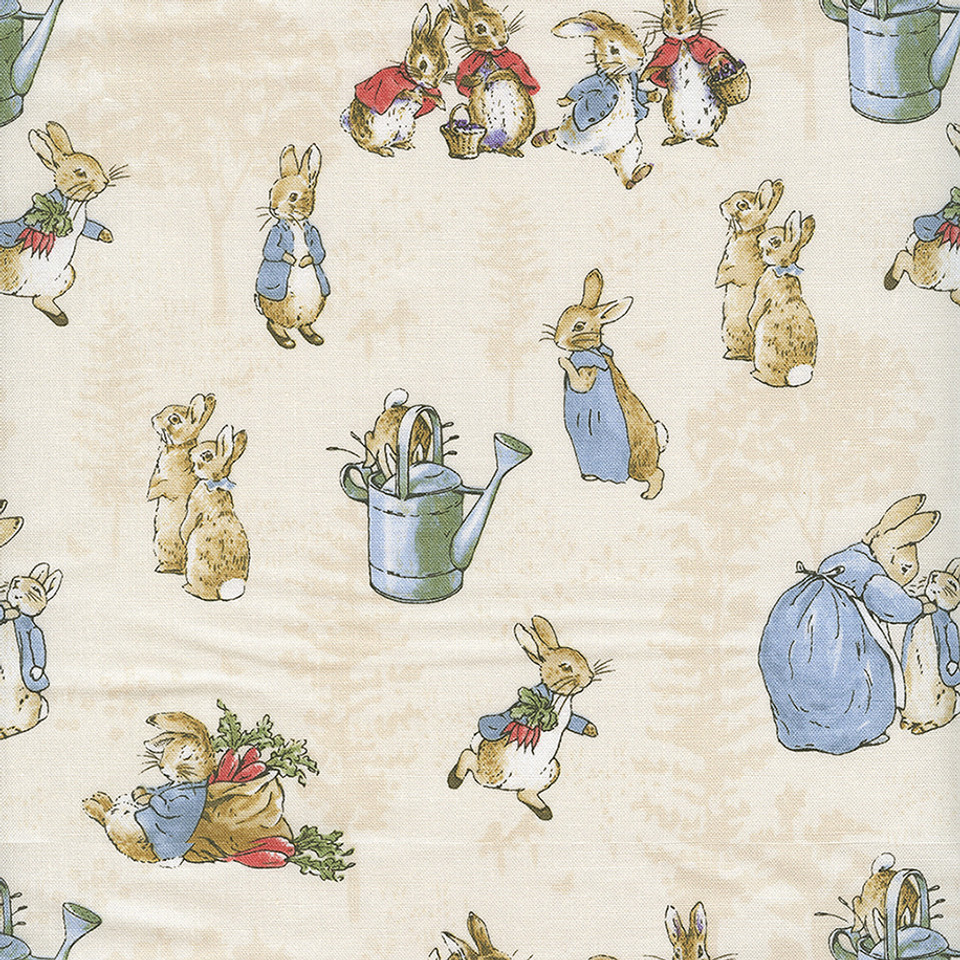 Peter Rabbit Bunny Toss on Cream by Riley Blake Designs, SKU# C14700-C in 100% cotton Peter Rabbit Bunny Toss on Cream by Riley Blake Designs, SKU# C14700-C in 100% cotton