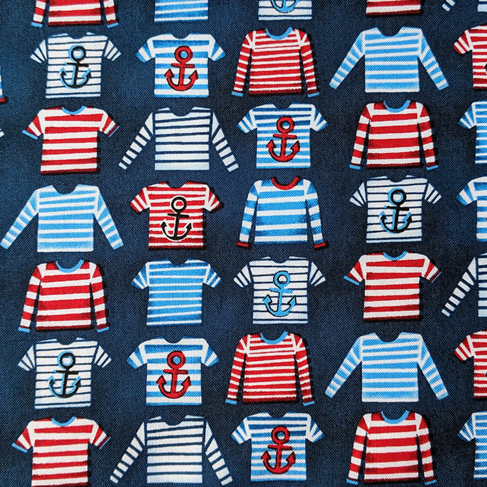 A Whale of a Time Sailor Shirts on Dark Blue by P&B Textiles, SKU#4409-77 A Whale of a Time Sailor Shirts on Dark Blue by P&B Textiles, SKU#4409-77