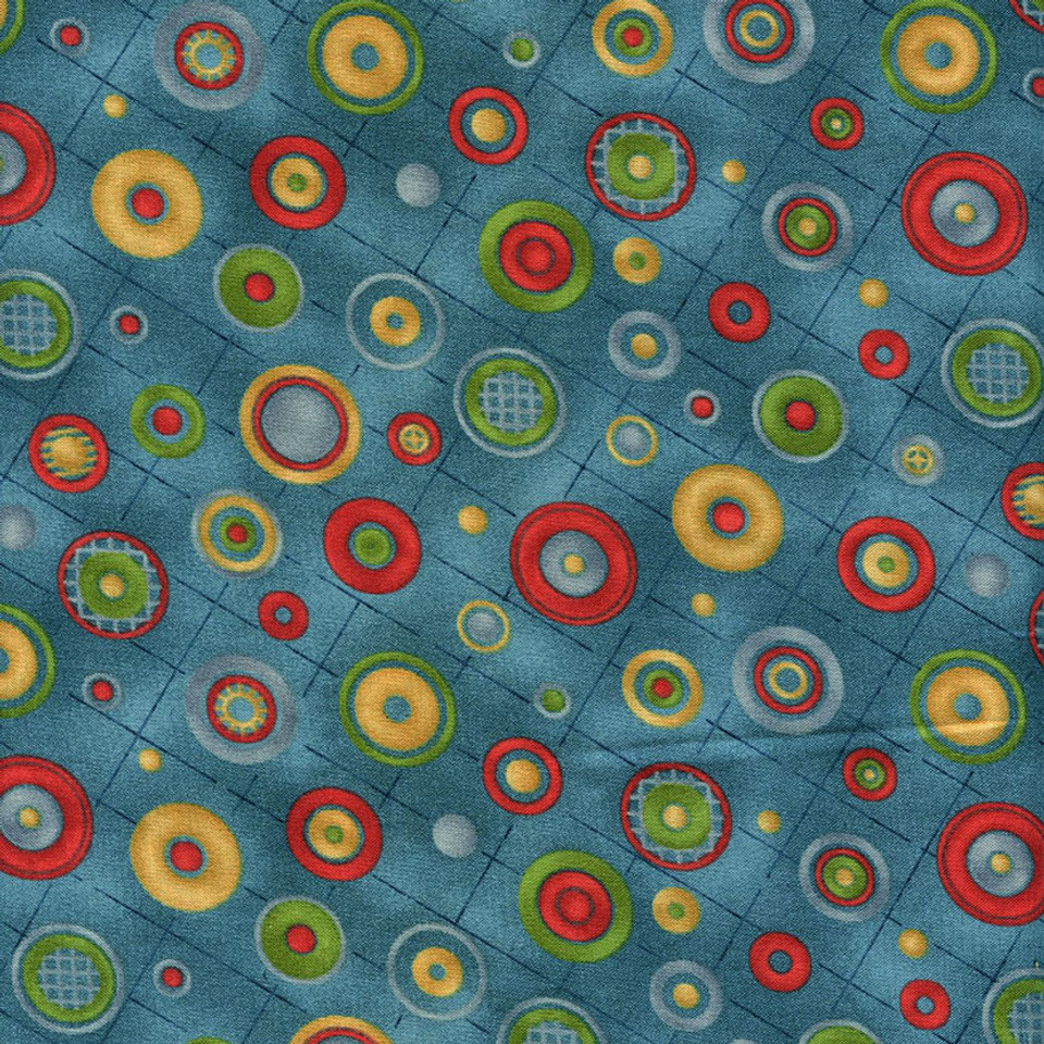 Where the Boyz Are Geometric Circles Teal by Benartex Fabrics, SKU # 2105-50