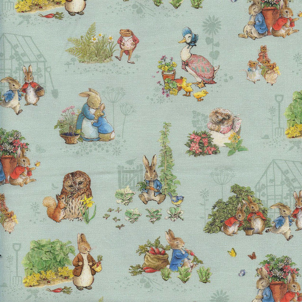 Peter Rabbit and Friends Character Toss Blue, by Riley Blake Designs, SKU#CD15861-B