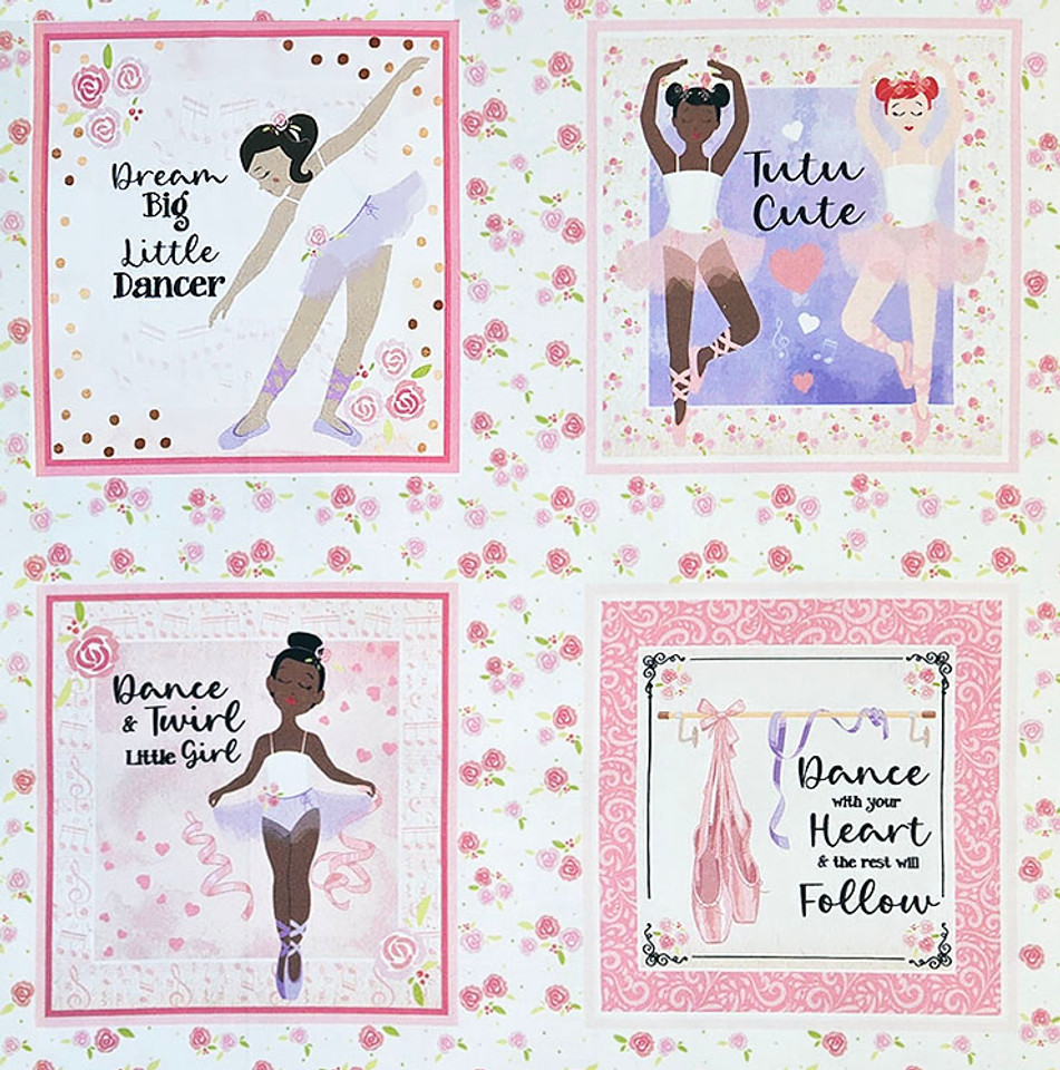 Tutu Cute 24" Blocks Panel by Nicole DeCamp for Benartex Fabrics, SKU # 14136-99