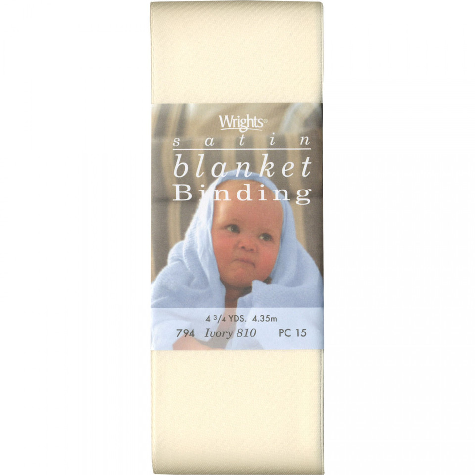 Wrights Satin Blanket Binding, 100% polyester, Ivory, SKU# 794-810