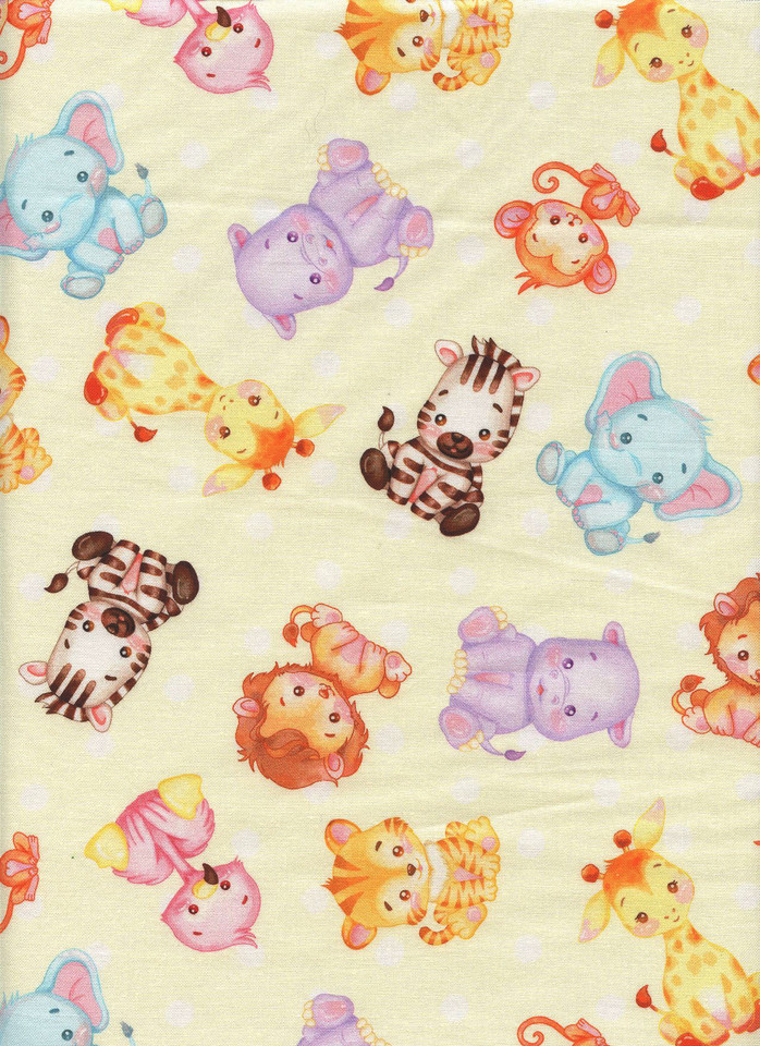 Kennard and Kennard Fabrics, Watch them Grow Baby Animals Tossed on Butter Yellow Polka Dot by Milvale Design Studio, SKU# 2041C Kennard and Kennard Fabrics, Watch them Grow Baby Animals Tossed on Butter Yellow Polka Dot by Milvale Design Studio, SKU# 2041C