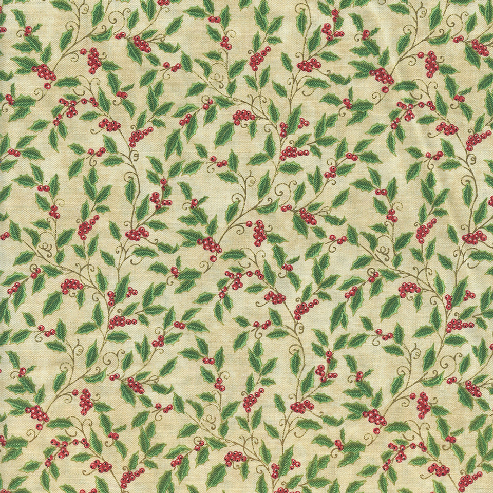 Wilmington Prints Critter Christmas Bows of Holly on Cream by Kathy Rusynyk, SKU# 94064-371