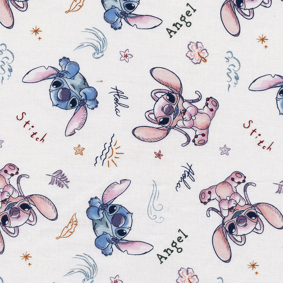 Springs Creative Lilo & Stitch - Stitch and Angel Aloha Sketch Cotton Fabric , SKU#79738-A62028