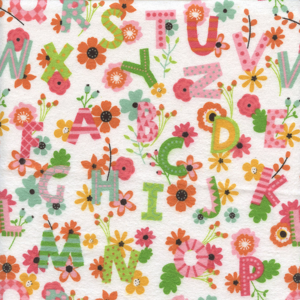 Spring Alphabet Floral Flannel by David Textiles, SKU #DX-1719-4F-1W