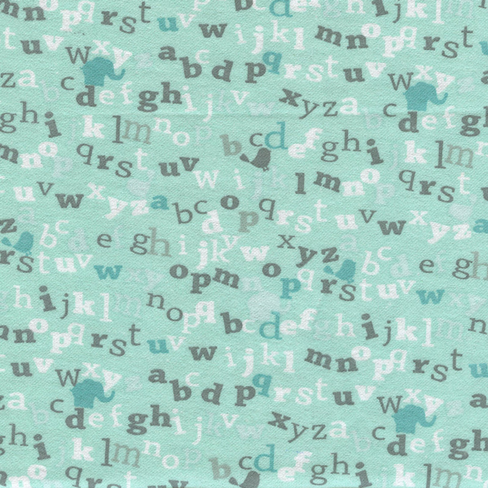 Alphabet Toss on Turquoise Flannelette by AE Nathan