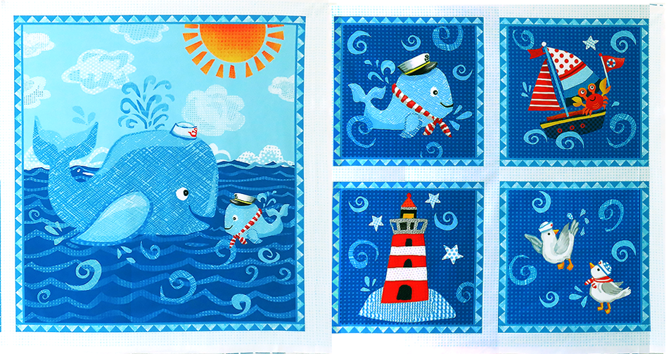Baby Beluga Cotton Blocks Panel by P&B Textiles