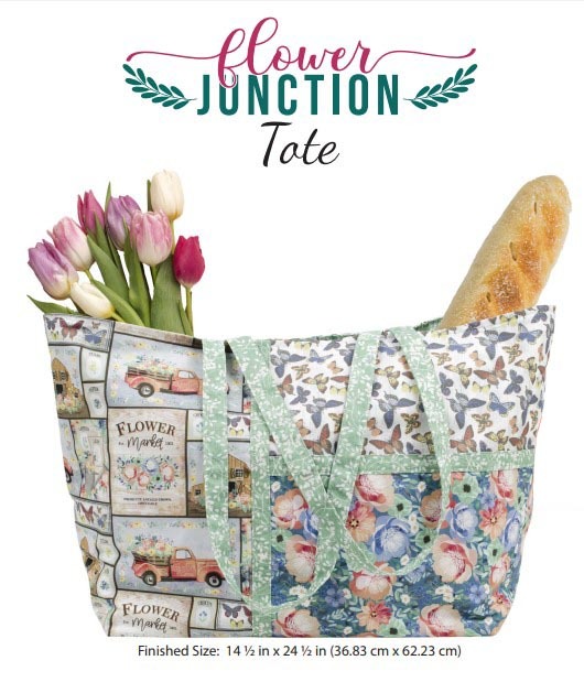 the Flower Junction Tote Bag by 3 Wishes Fabric is the perfect tote to take to the market to buy your fresh produce and baked goods.