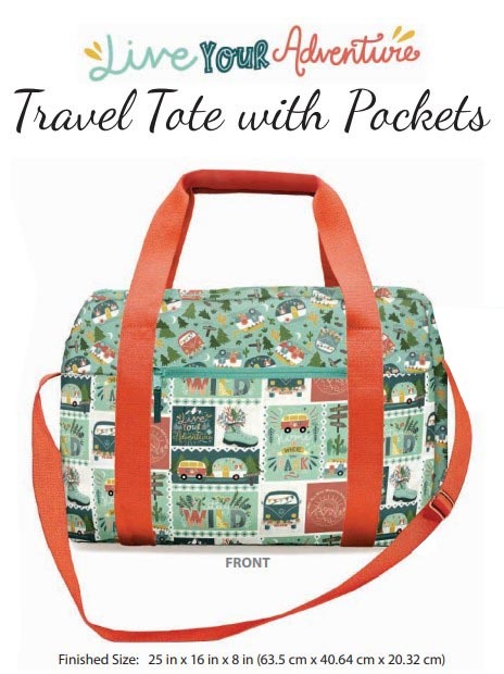 Travel tote bag with Pockets by 3 Wishes featuring Live Your Adventures fabric line