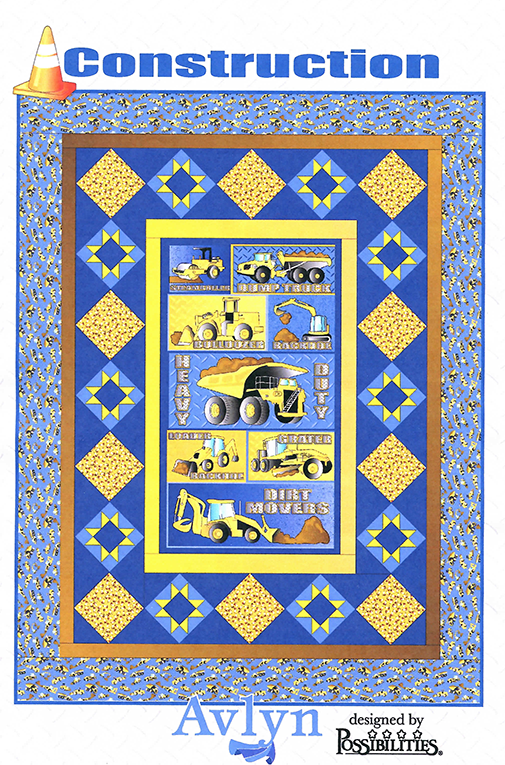Construction Quilt Pattern featuring Big Dump Trucks panel and diamond blocks for the inner borders