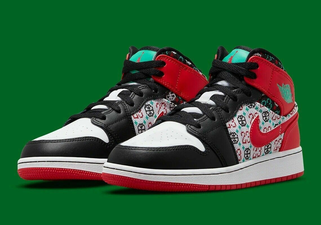 Nike Air Jordan 1 Mid Se Ugly Christmas Sweater GS Size 7 Women Size 8.5