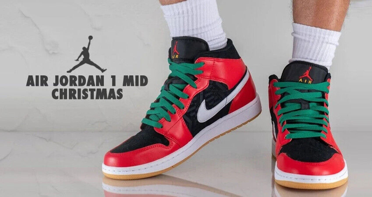 BIG KIDS AIR JORDAN 1 MID CHRISTMAS SE CASUAL SIZE GS 7/ WOMEN 8.5