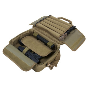 VISM Padded Double Pistol Range Bag w/Double Stack Magazine Pouches- Tan VISM Padded Double Pistol Range Bag w/Double Stack Magazine Pouches- Tan