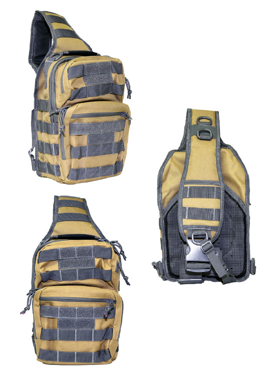 NcSTAR Sling Utility Tactical Sling MOLLE Chest Pack Shoulder Bag Outdoor Hiking Travel Pack- Tan w/Urban Gray Trim
