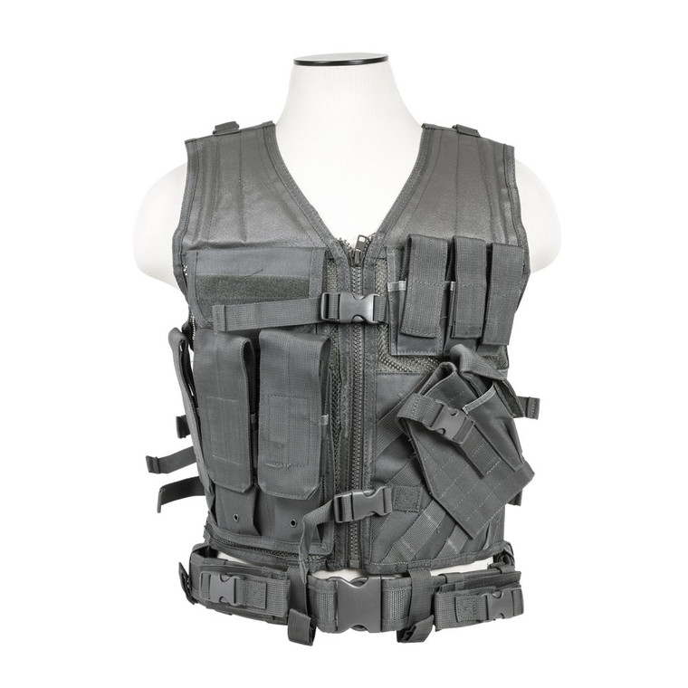 NcSTAR Heavy Duty Tactical Vest w/Holster [M-2XL]- Urban Gray