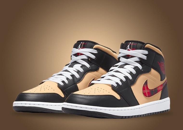 Nike Air JORDAN 1 MID Black/Multi-Color-Sesame-Fire Red-White