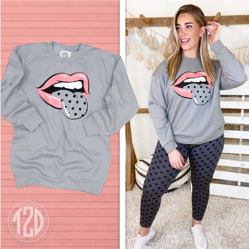 T2D Hot Lips Polka Dot Tongue Sweatshirt