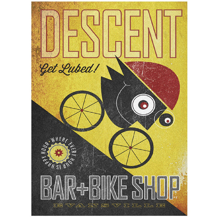 Descent Bar & Bike Shop by John Evans Vintage Bicycling Art Poster 