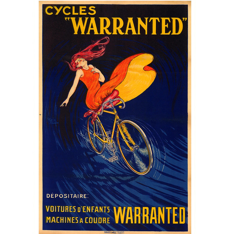 Cycles Warranted Cycling Poster Vintage Bicycling Art Poster BoyerCycling