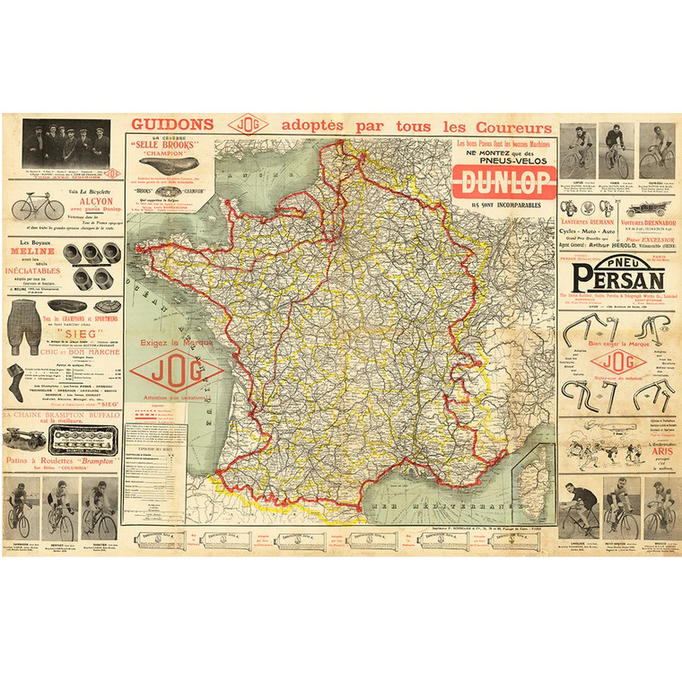 1911 Tour de France (TDF) Route Map Poster 30" x 20" BoyerCycling