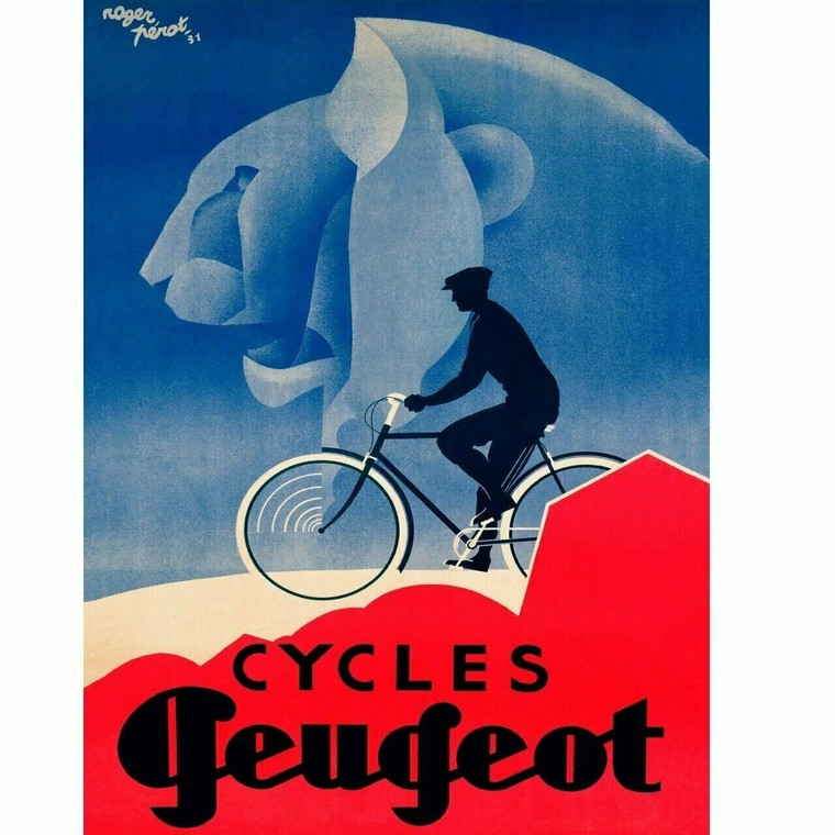 Cycling Poster Cycles Peugeot Fine Art Bicycle Poster by Roger Perot 11" x 17"
