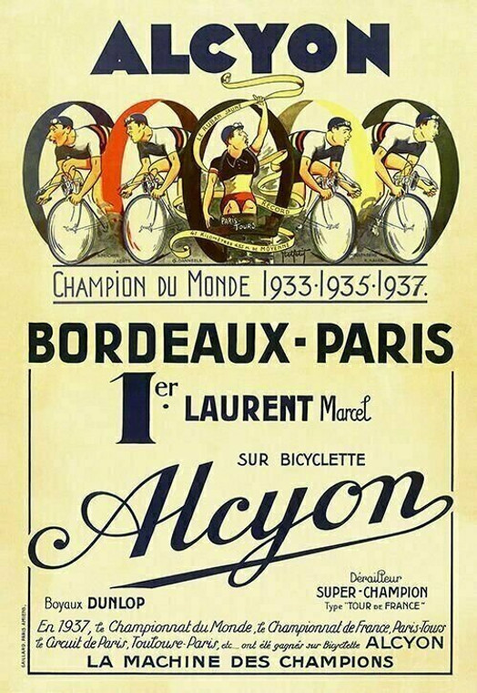 Alcyon - Bordeaux-Paris Poster vintage bicycle art Tour De France 18" x 24"