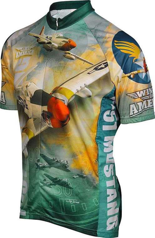 World Jerseys Men's P-51 Mustang Airplane Cycling Jersey Front