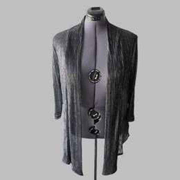 Connected Apparel Metallic Black Open Front Cardigan – Women’s 2X (Excellent Pre‑Owned) Connected Apparel Metallic Black Open Front Cardigan – Women’s 2X (Excellent Pre‑Owned)