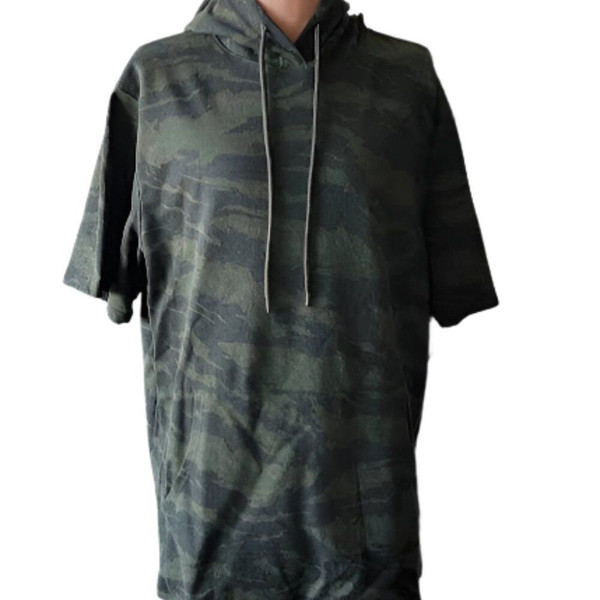 No Boundaries short sleeve hoodies in camo and red/black tie-dye. Comfortable, casual style perfect for layering or lounging.