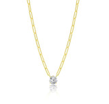 Round Diamond Solitaire Paperclip Necklace