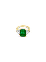 Emerald ring with trillion-cut diamonds - front view