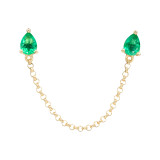 Gold Pear Emerald Connecting Chain Earring