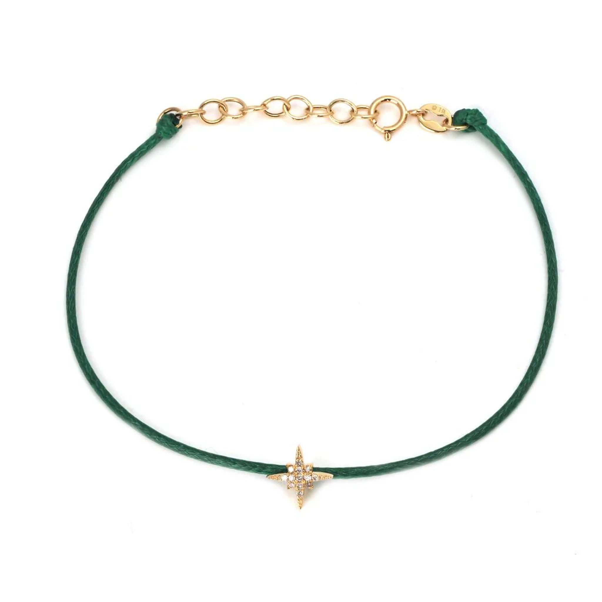 Gold Diamond Starburst Cord Bracelet - green