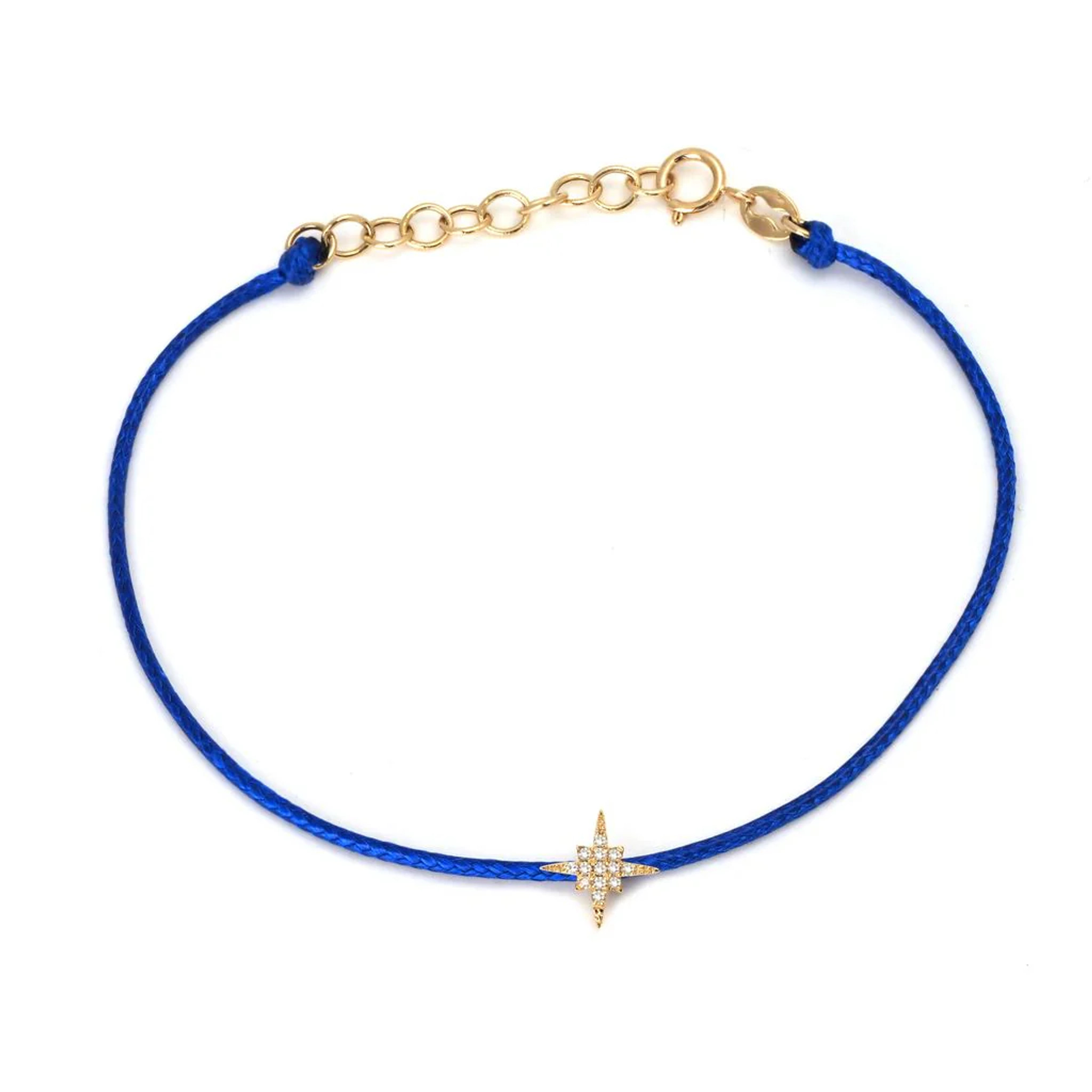 Gold Diamond Starburst Cord Bracelet - blue