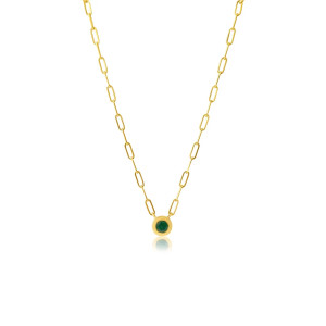 Gold Paperclip Bezel Emerald Necklace