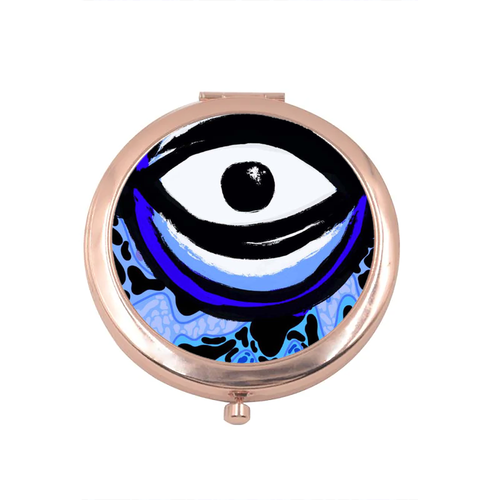 Blue Silk Compact Mirror