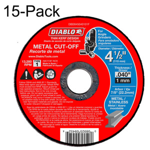 Diablo DBD045040115F 4-1/2" Thin Kerf Metal Cut-Off Discs (15-Pack)
