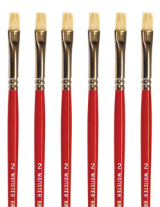 Wooster Genuine #2 White Bristle Oil Brights Artist Paintbrush 6-Pack # F1622-2-6PK